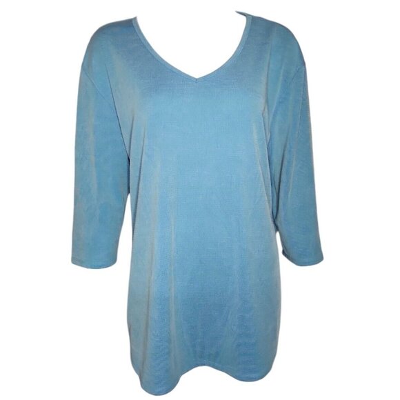 SEGMENTS Canada Solid All Blue 3/4 Sleeve Pullover Ribbed Top Womens Size XXL - Picture 1 of 7